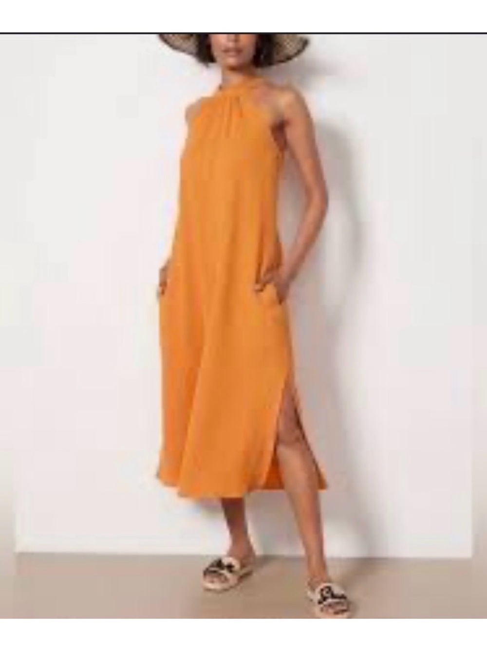 Evereve Orange Halter-Neck Midi Dress